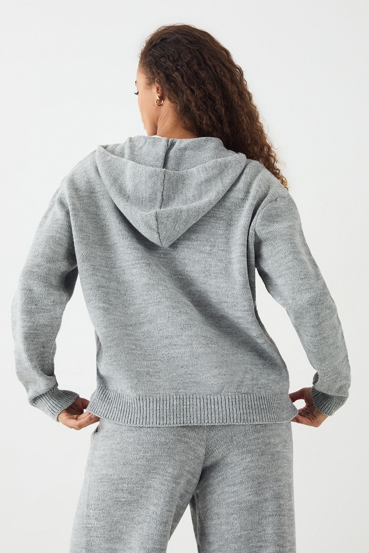 DSGN Studio DSGN Studio Knitted Zip Through Hoodie Grey Marl image 2