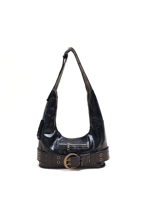 XY London 'Cora' Belt Buckle Zip Up Shoulder Bag