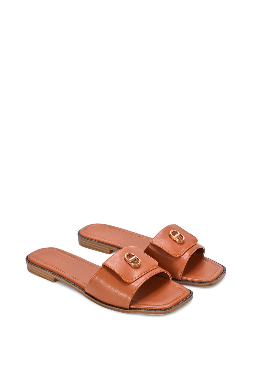 XY London 'Leigh' Open Toe Foldover Buckle Slip On Flat Slider Mules image 4