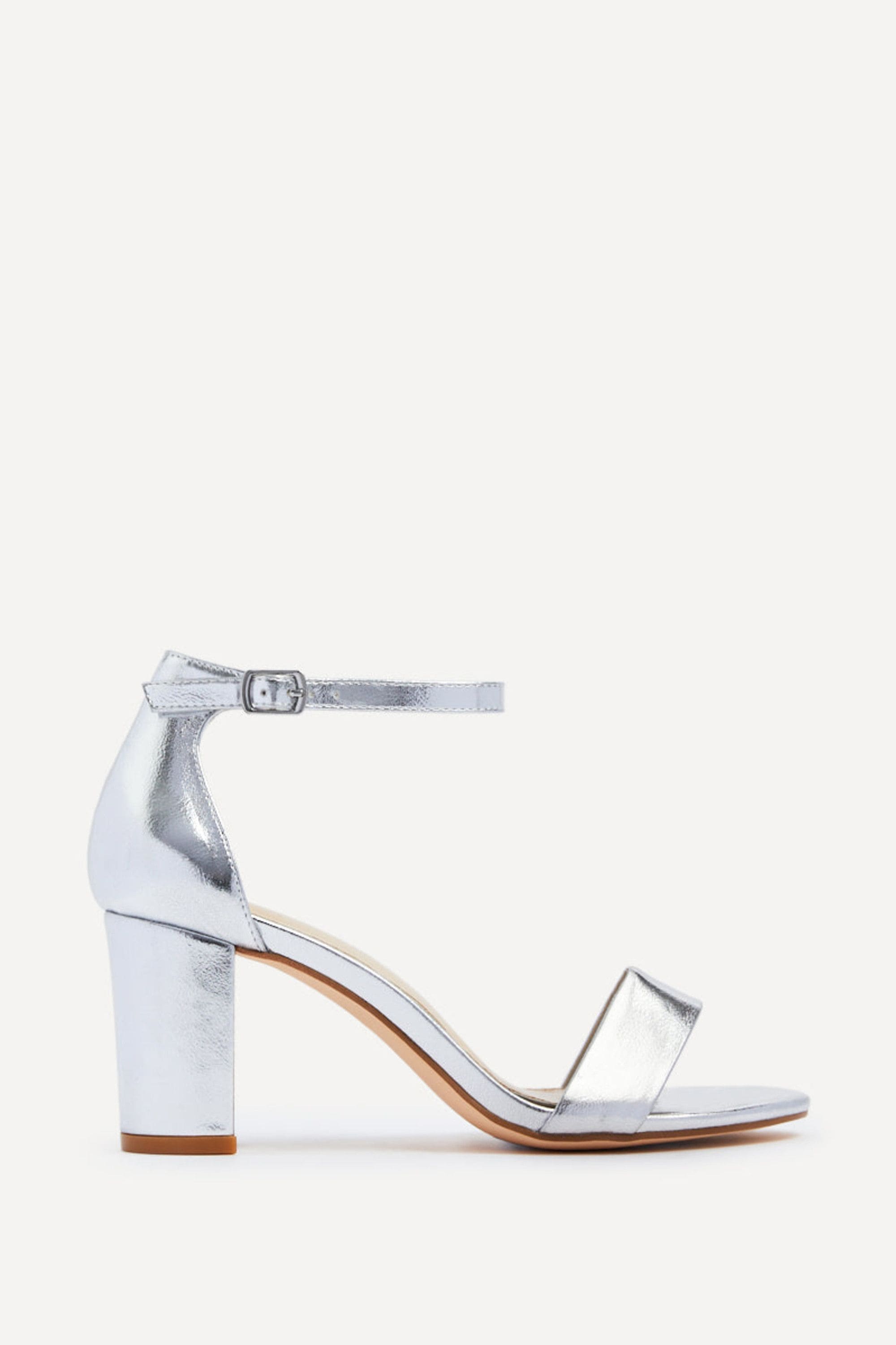 Linzi Legacy Wide Fit Silver Faux Leather Closed Black Block Heel image 1