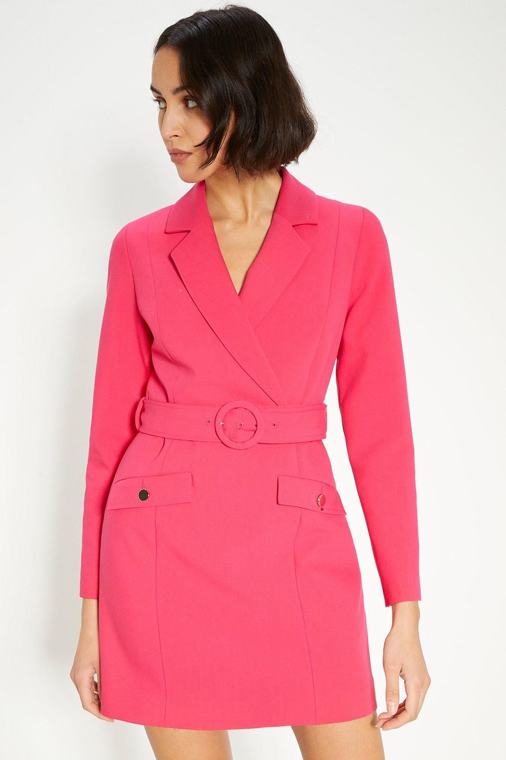 Oasis Premium Tailored Stretch Wrap Blazer Dress Pink
