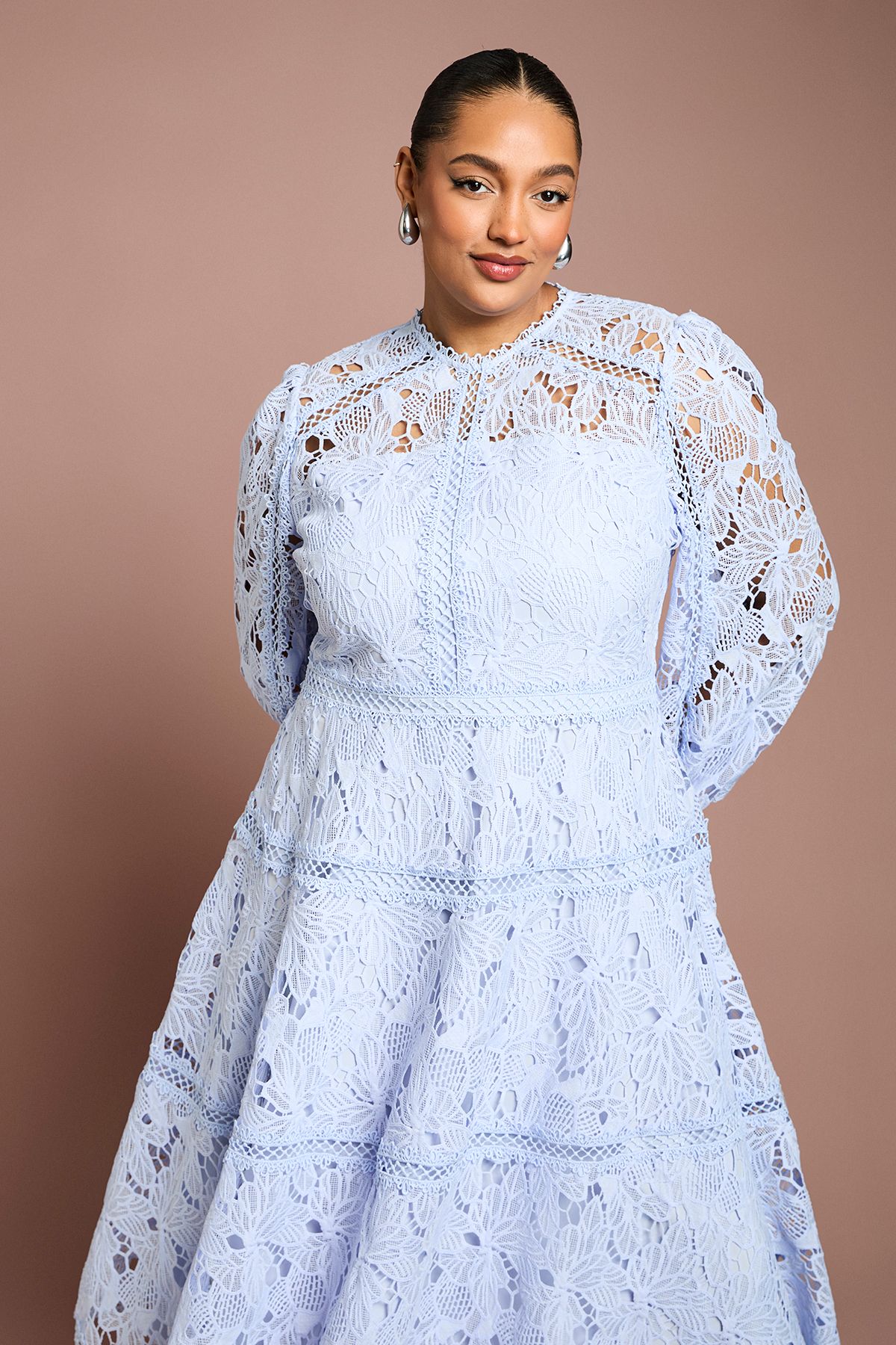 Coast Plus Lace Panelled Long Sleeve Dress Lavender image 2