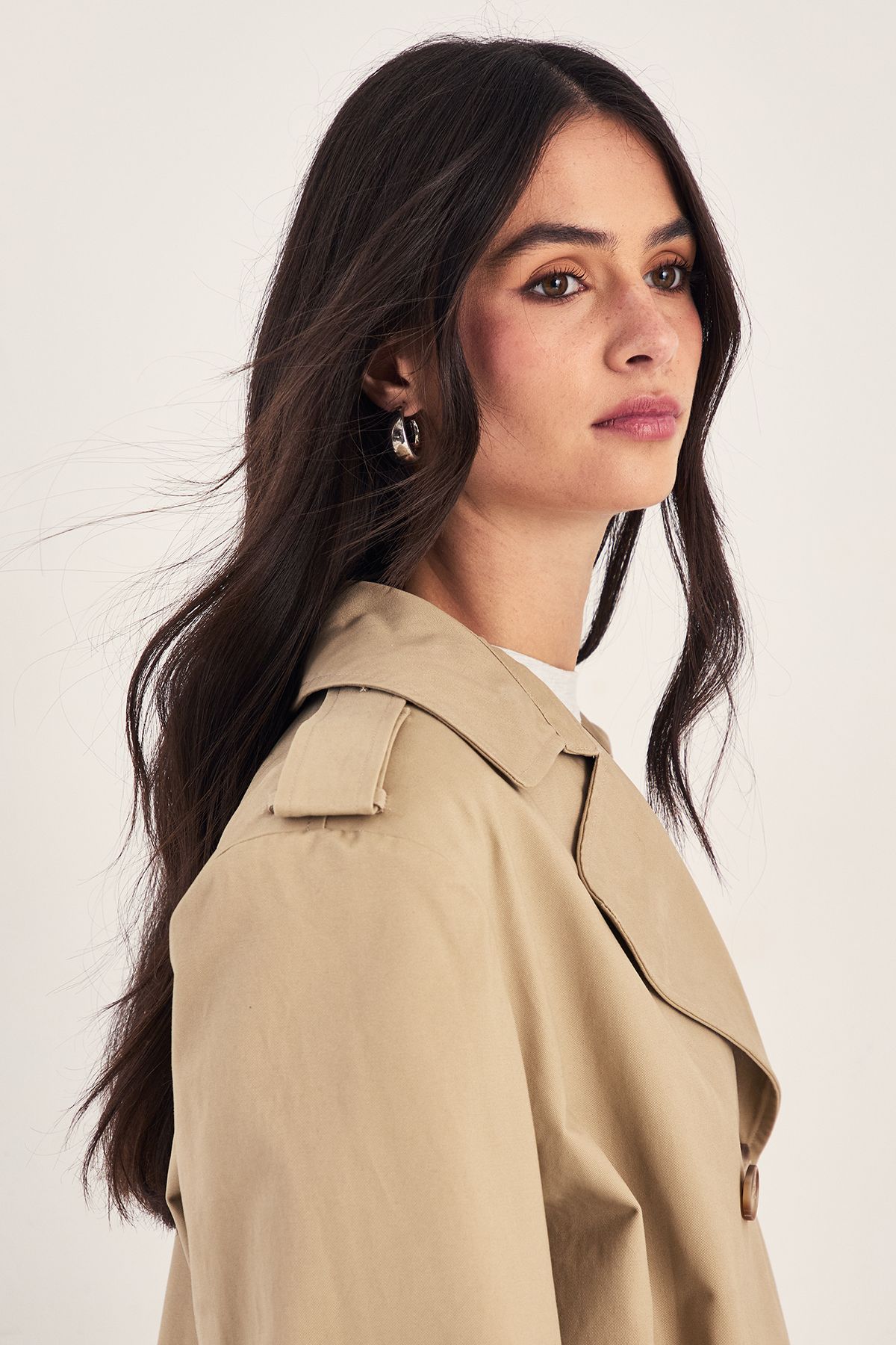 NastyGal Premium Structured Shoulder Longline Trench Coat Stone image 5