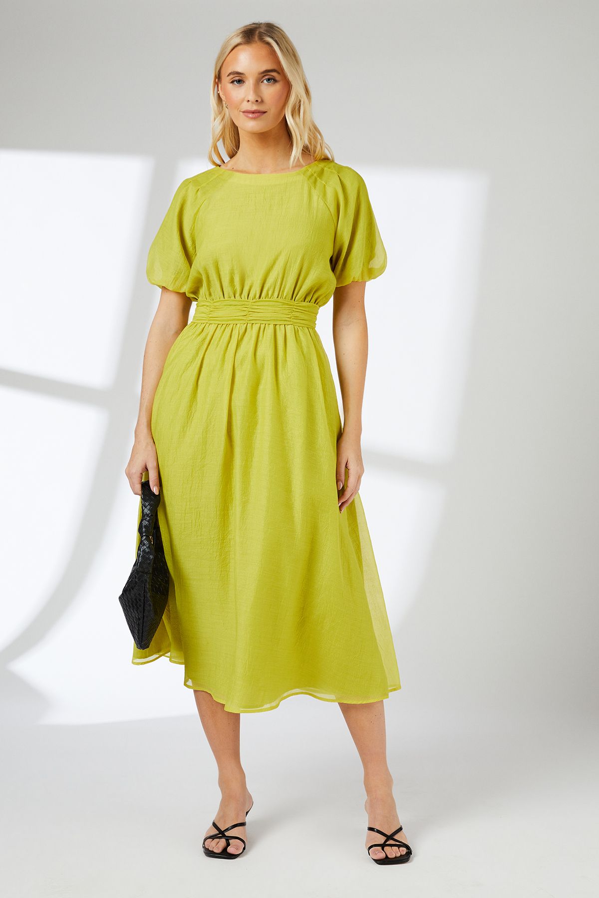 Principles Occasion Puff Sleeve Midi Dress Chartreuse image 1