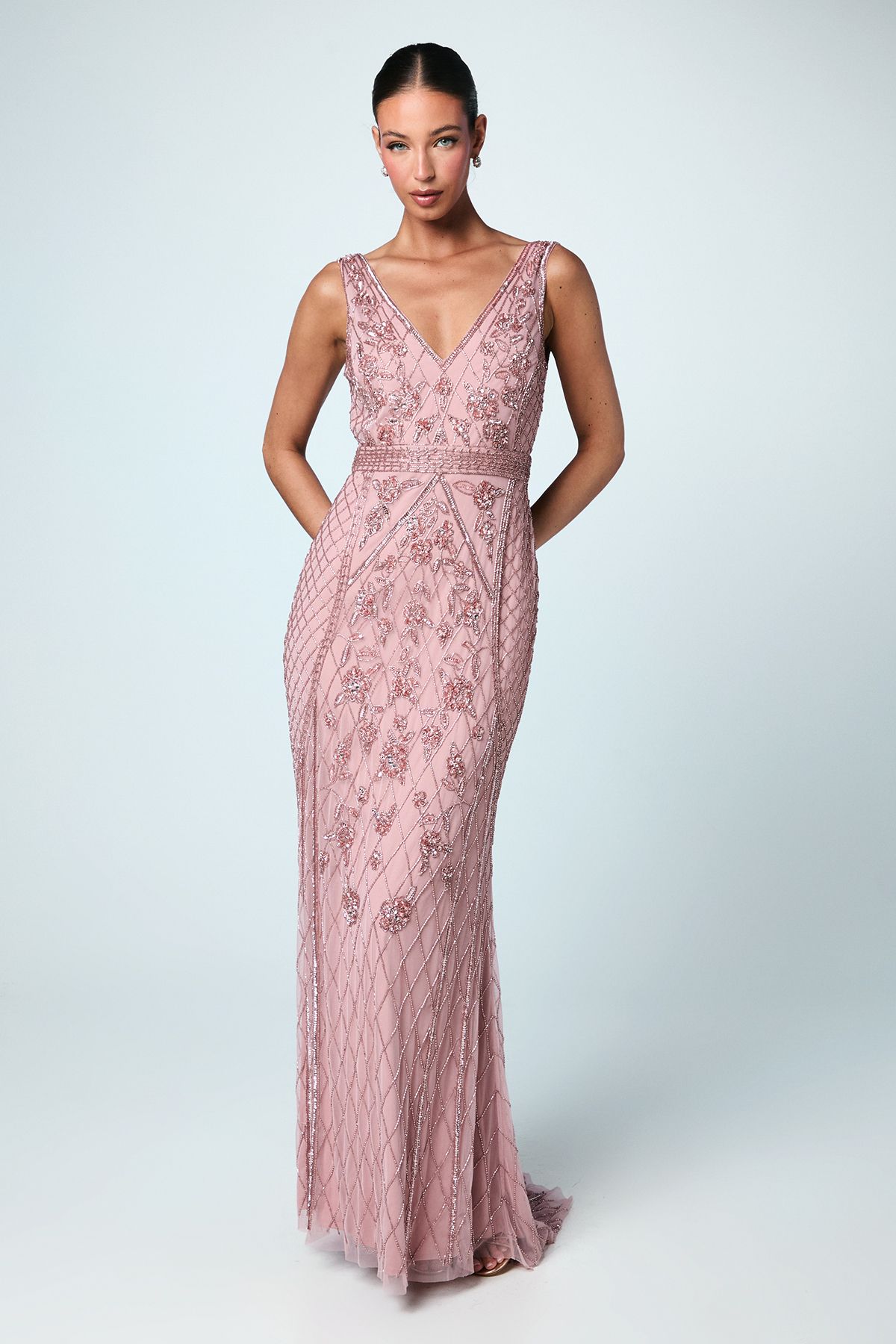 Coast Plunge Floral Embellished Bridesmaid Dress Blush image 1