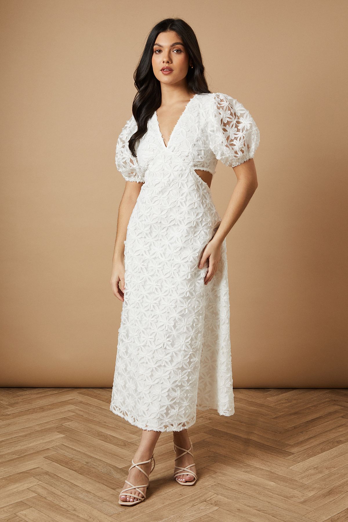 Oasis Textured Cutout Detail Midi Dress White image 2