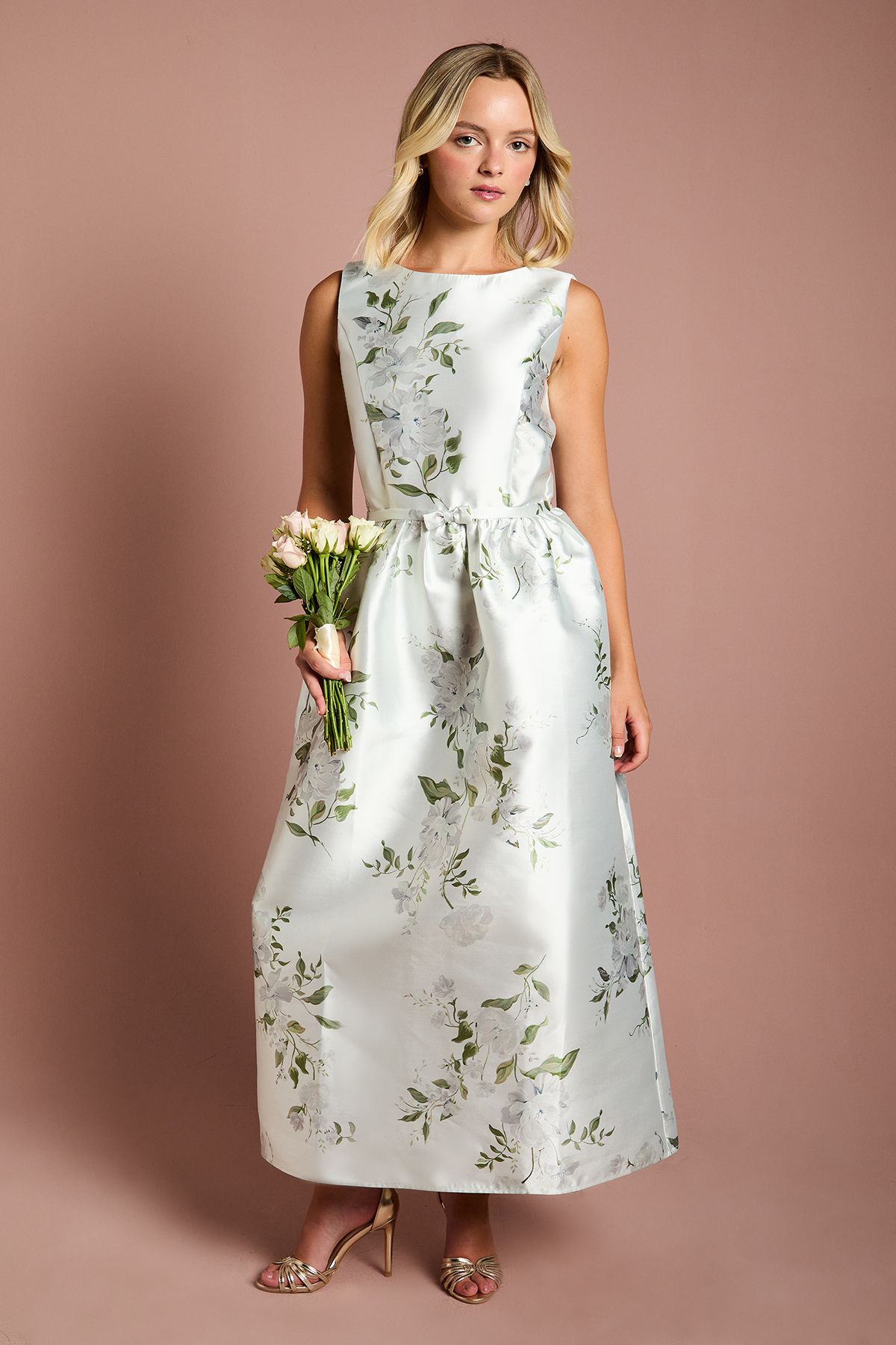 Coast Teen Coast Twill Bow Floral Maxi Bridesmaid Dress Sage image 1