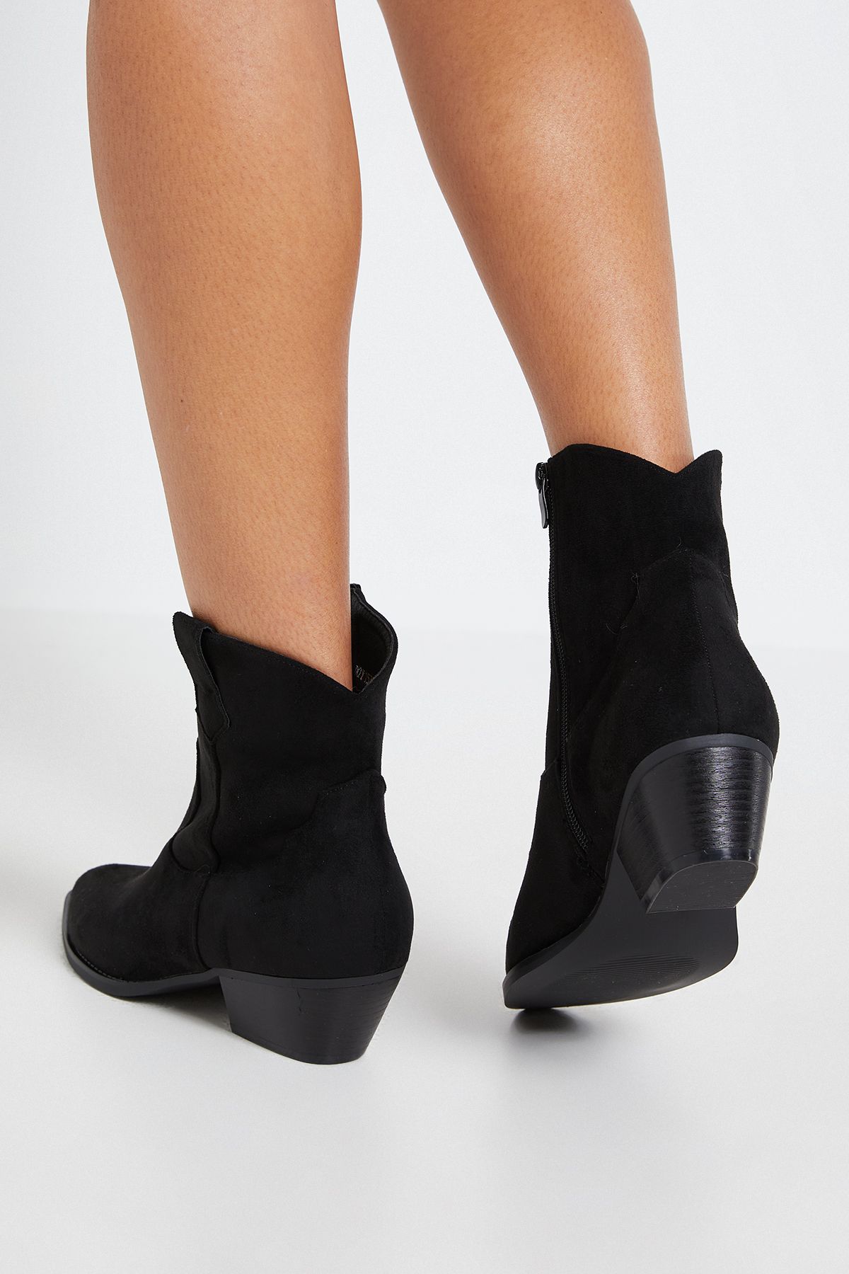 Dorothy Perkins Evie Faux Suede Western Ankle Boots Natural Black image 3