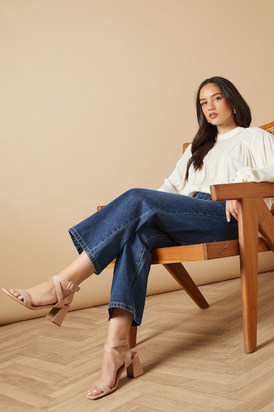 Oasis Millie Covered Buckle Medium Block Heeled Sandals Taupe