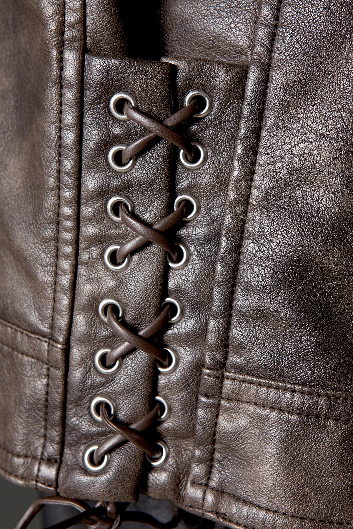 Warehouse Oversized Whipstitch Detail Leather Look Jacket Dark Grey image 5