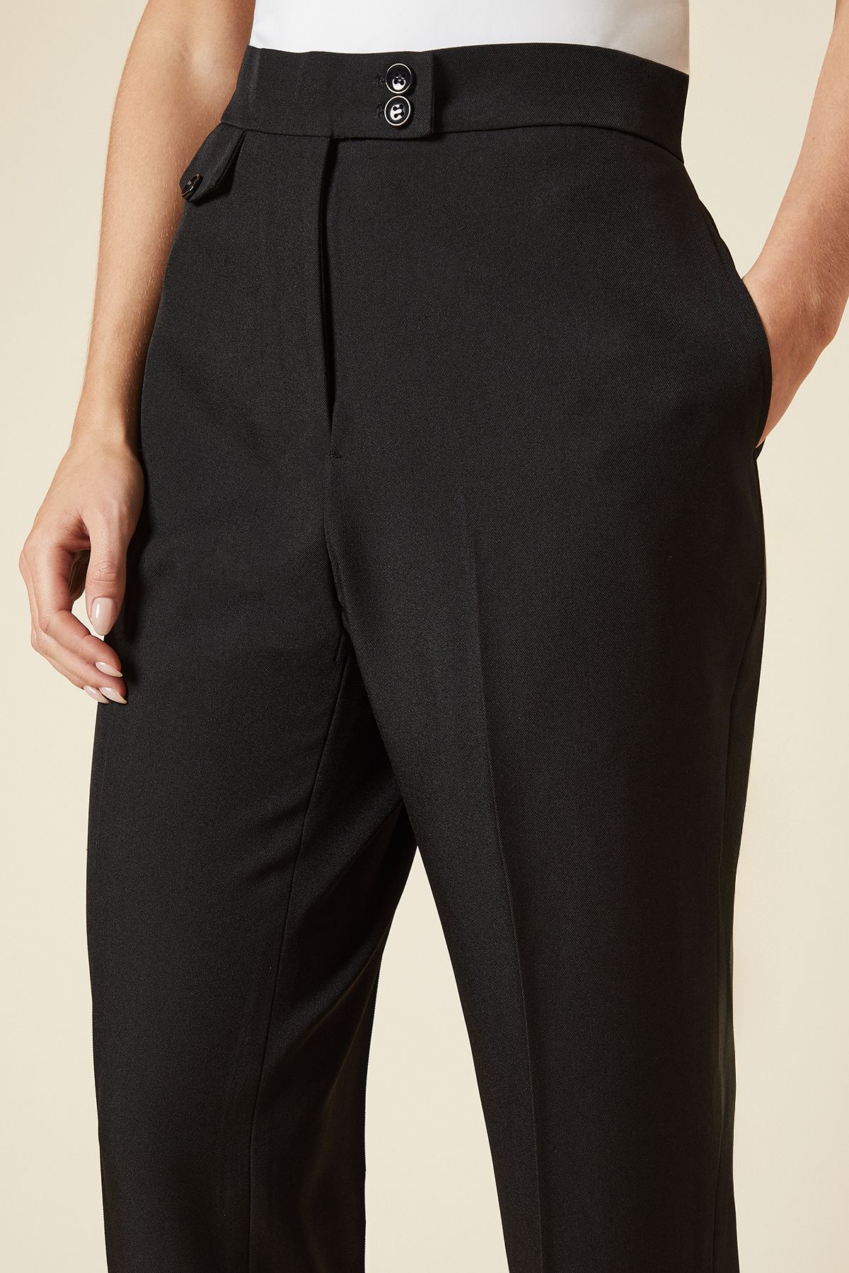 Dorothy Perkins Petite Tab Detail Capri Trouser Black image 4