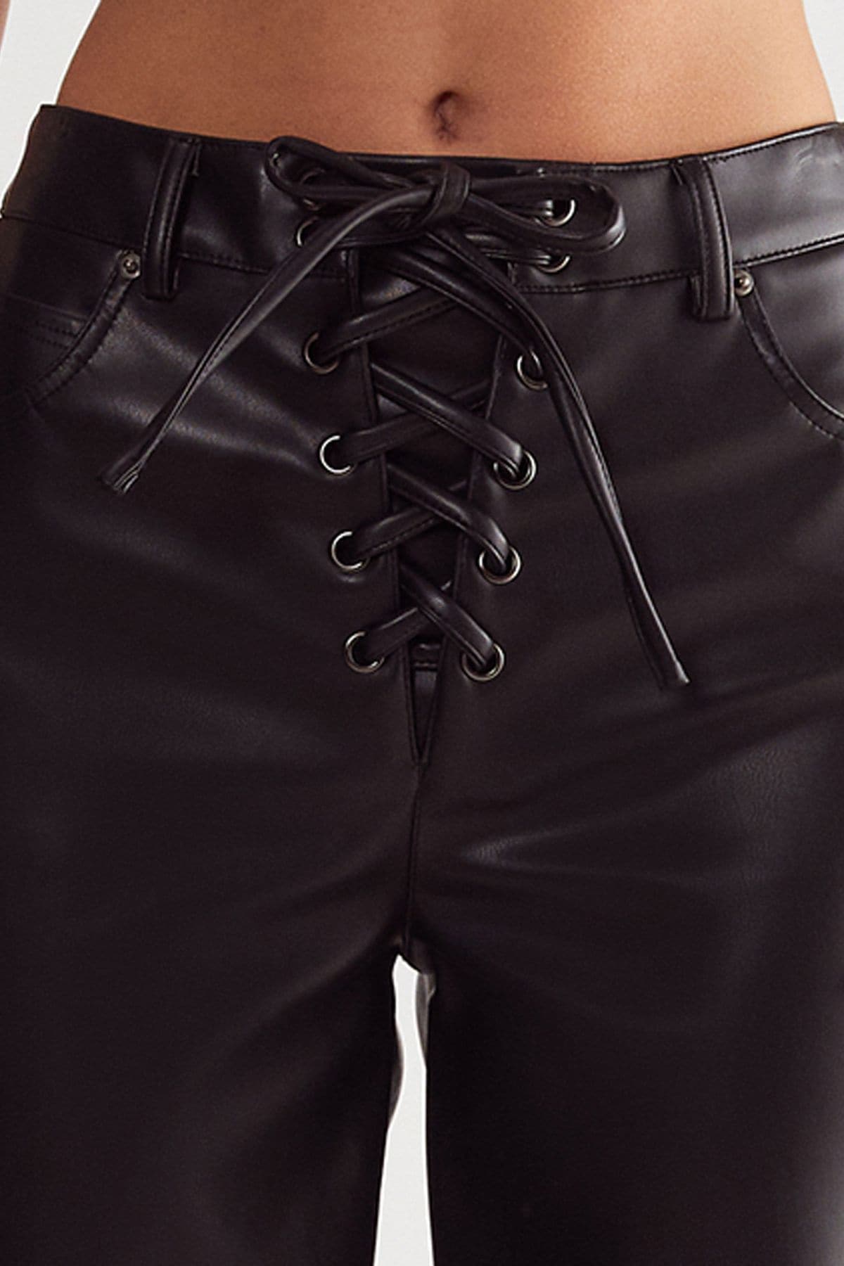 NastyGal Fringe Faux Leather Trousers Black image 5