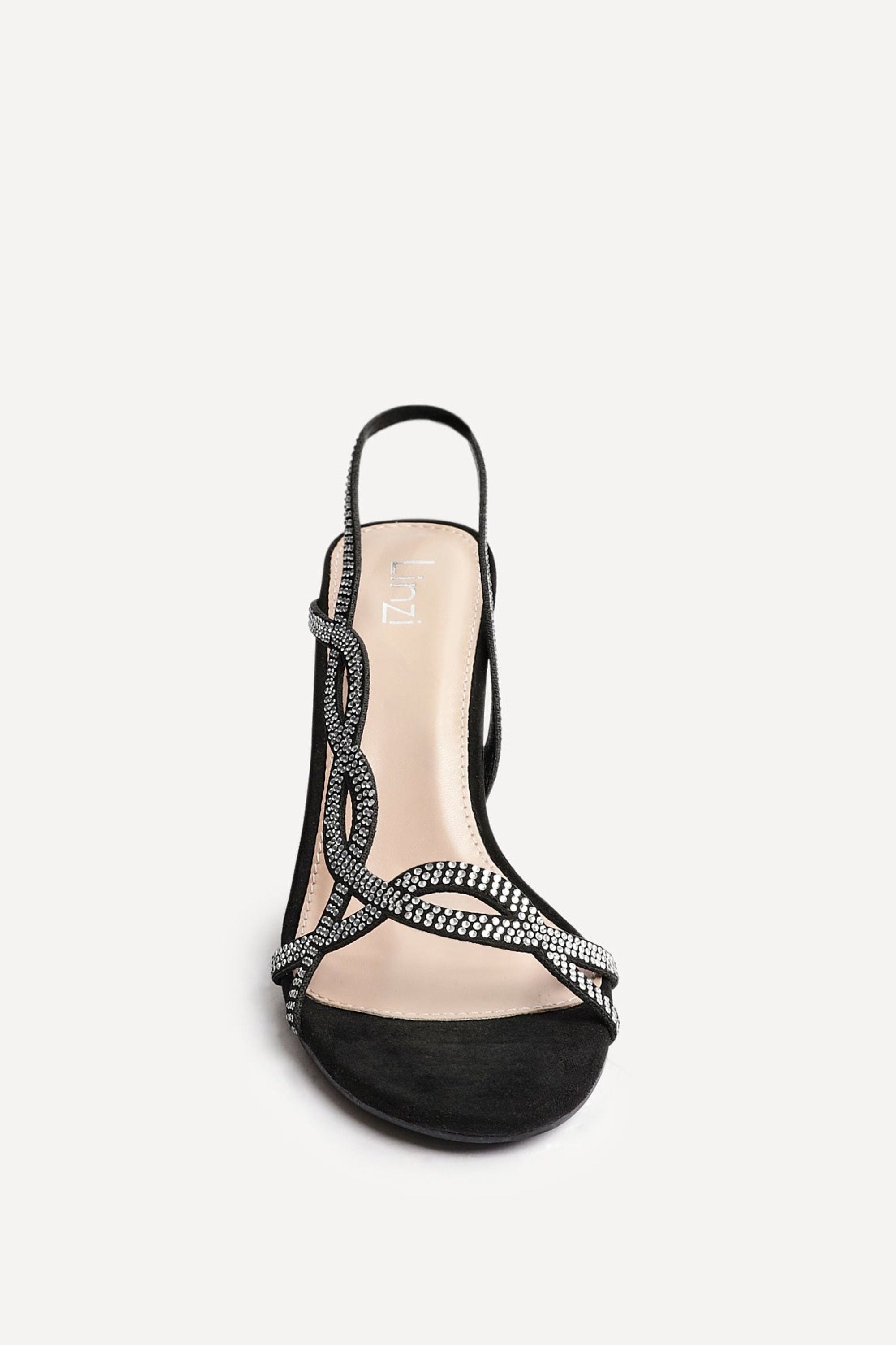 Linzi Kristina Black Faux Suede Diamante Slingback Heels image 4