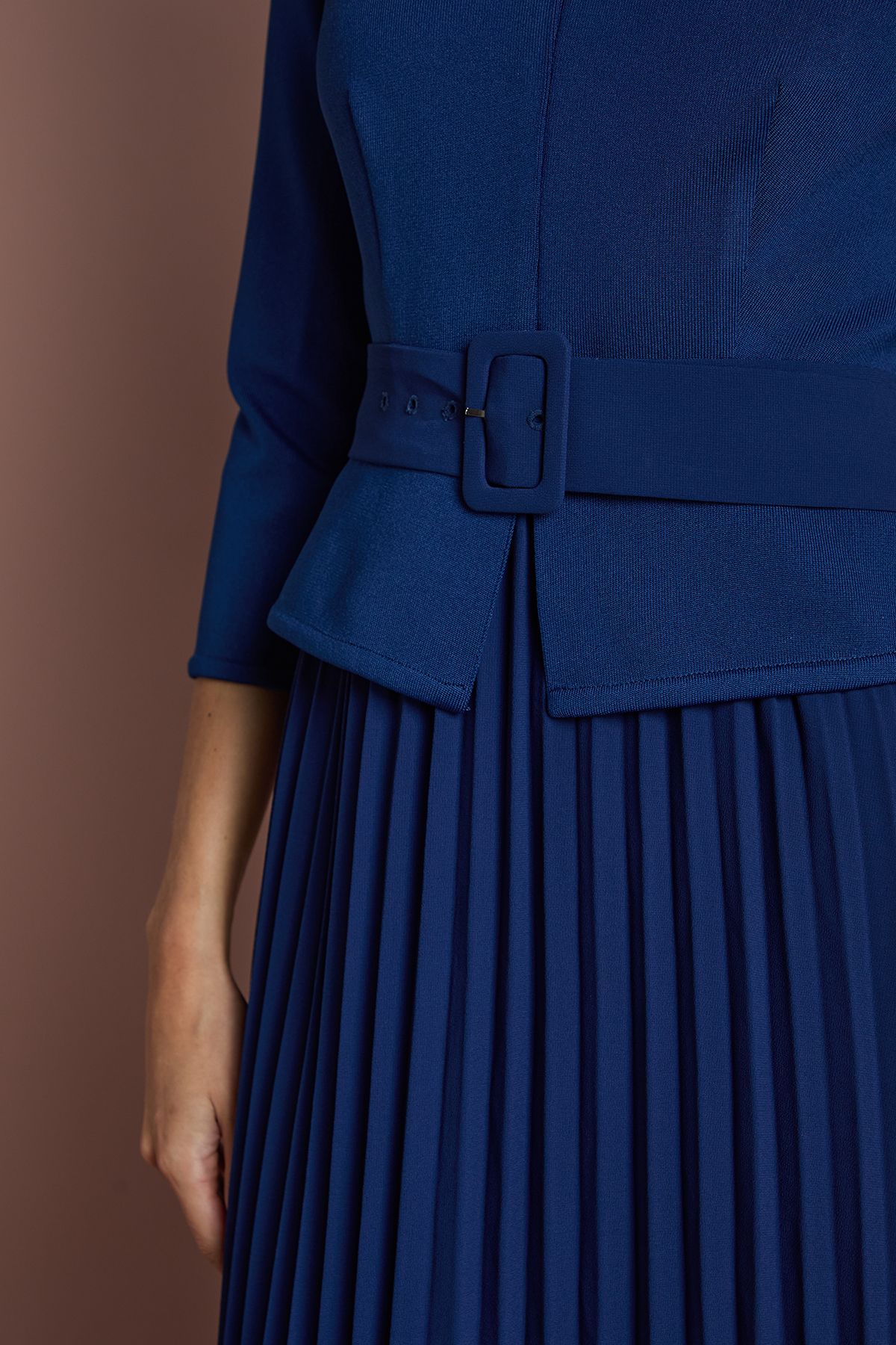 Coast Bandage Long Sleeve Dress with Pleated Skirt Navy image 5