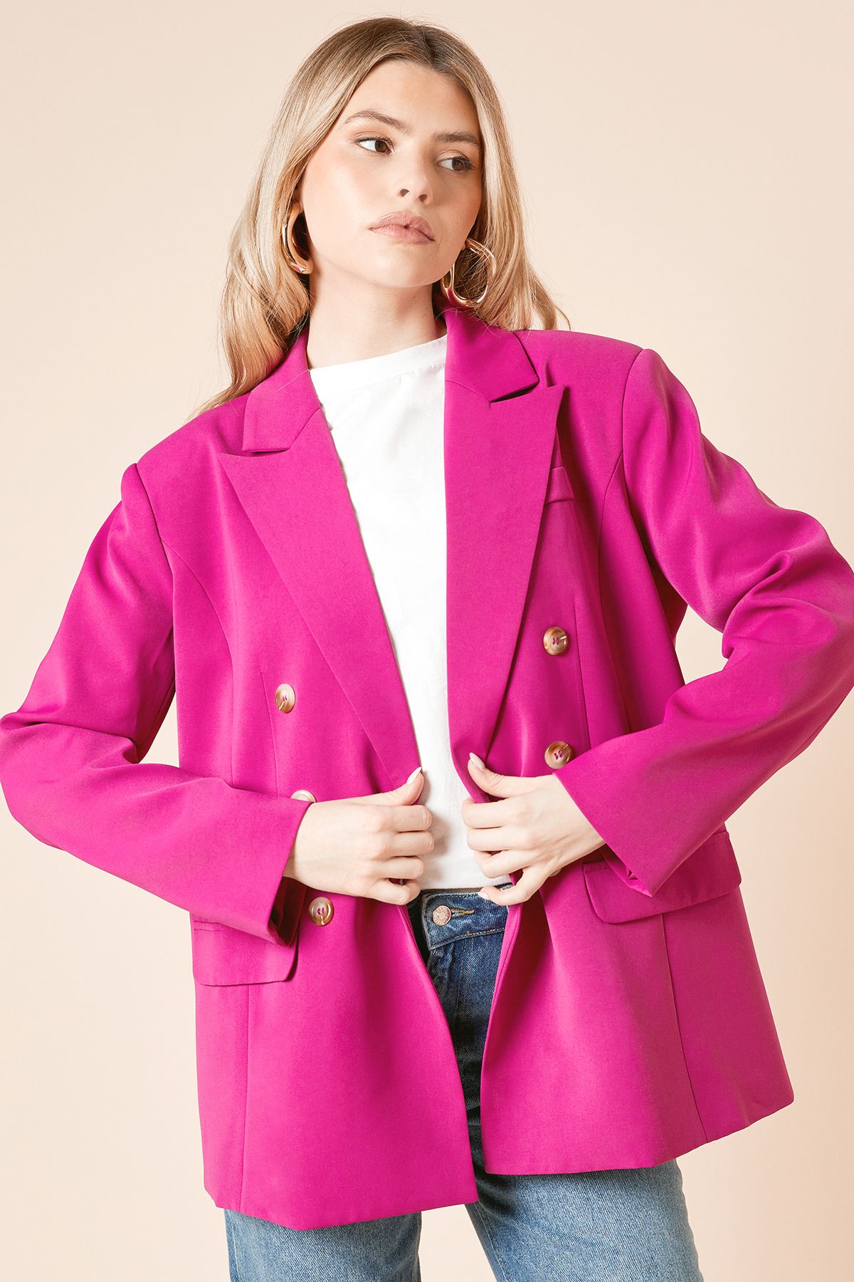 Dorothy Perkins Oversized Double Breasted Blazer Fuchsia image 2