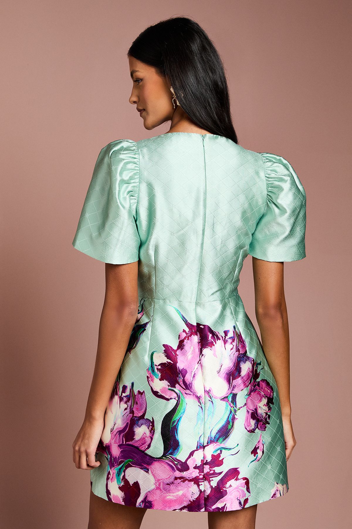 Coast Petite Placement Print Bow Detail Mini Dress Sage image 3