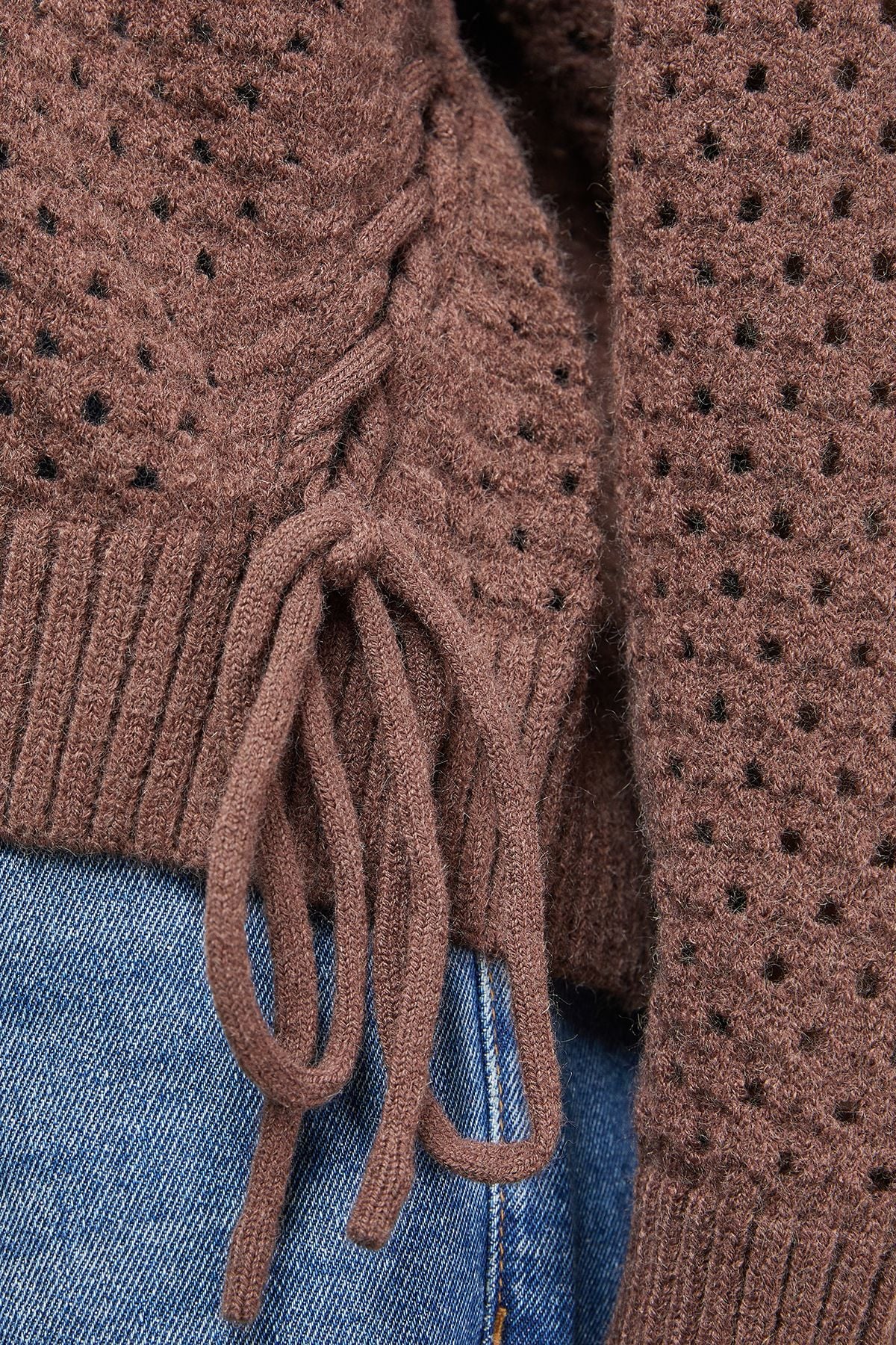 Warehouse Open Stitch Tie Side Jumper Chocolate image 5