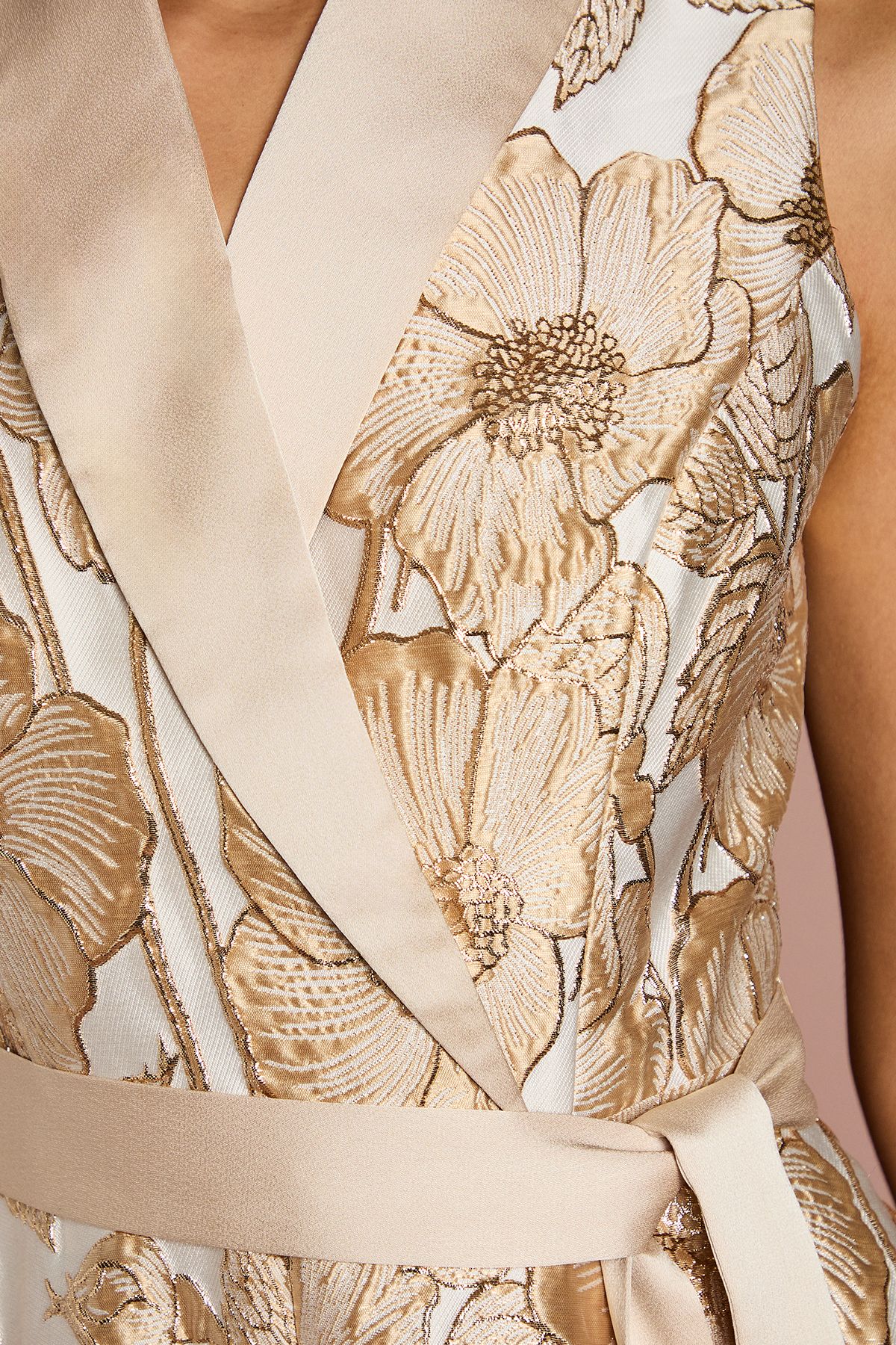 Coast Sleeveless Tux Jacquard Fit And Flare Midi Dress Champagne image 5