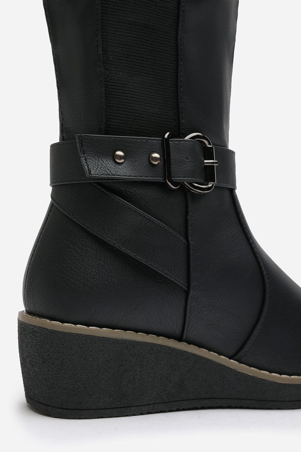 Where's That From 'Regina' Faux Leather Knee High Wedge Boots With Strap And Buckle image 4