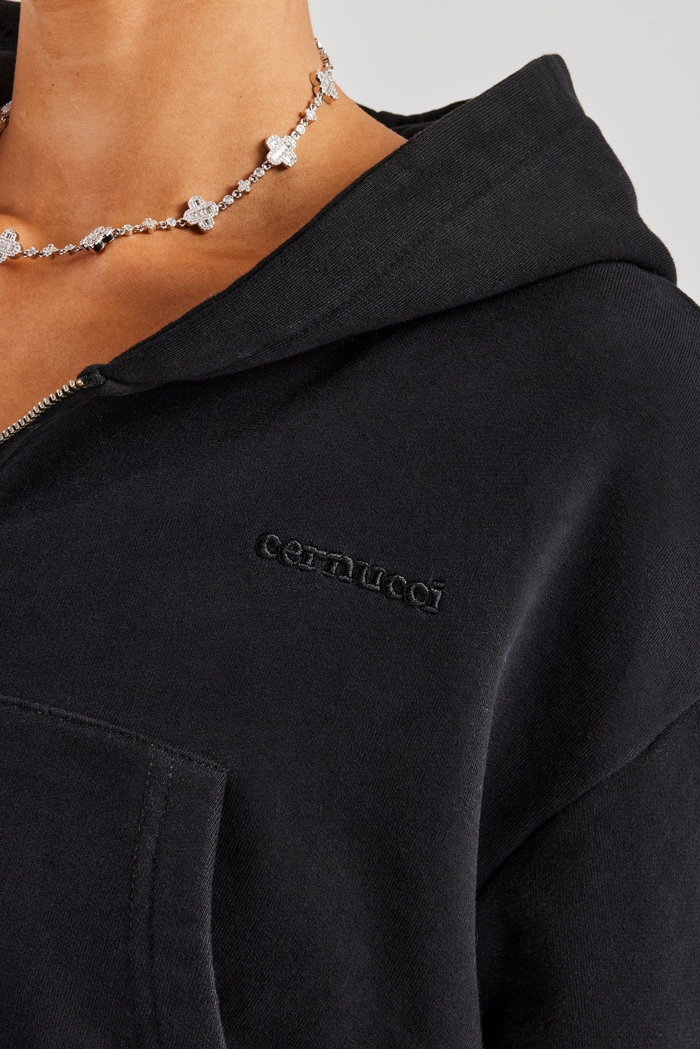 Cernucci C Cropped Zip Through Hoodie - Black image 5