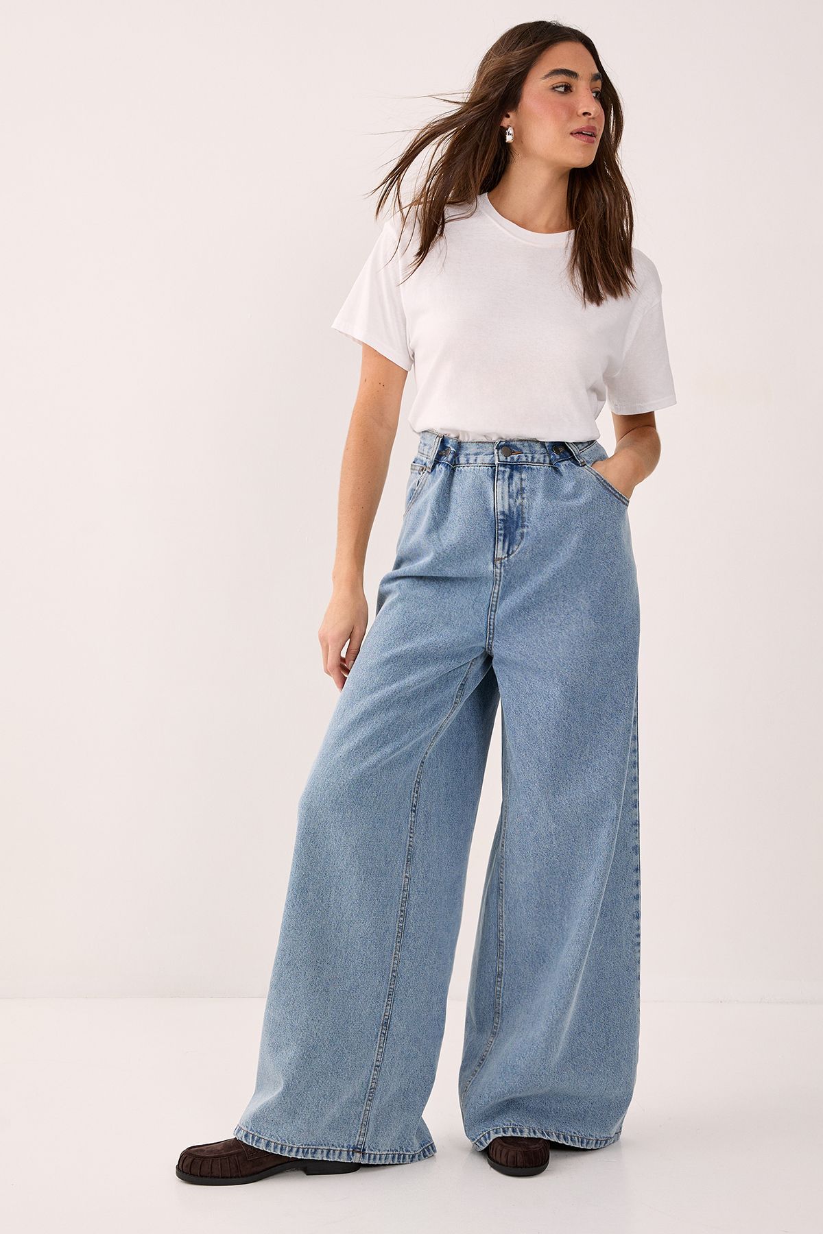 NastyGal Double Fastening Slouch Denim Jeans Vintage Blue