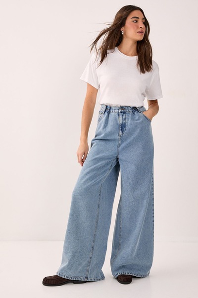 NastyGal Double Fastening Slouch Denim Jeans Vintage Blue