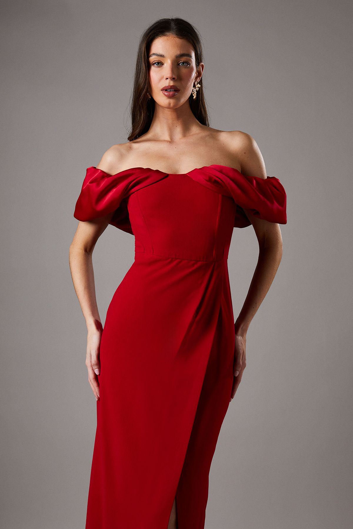 Coast Volume Sleeve Corset Column Maxi Dress Red image 2