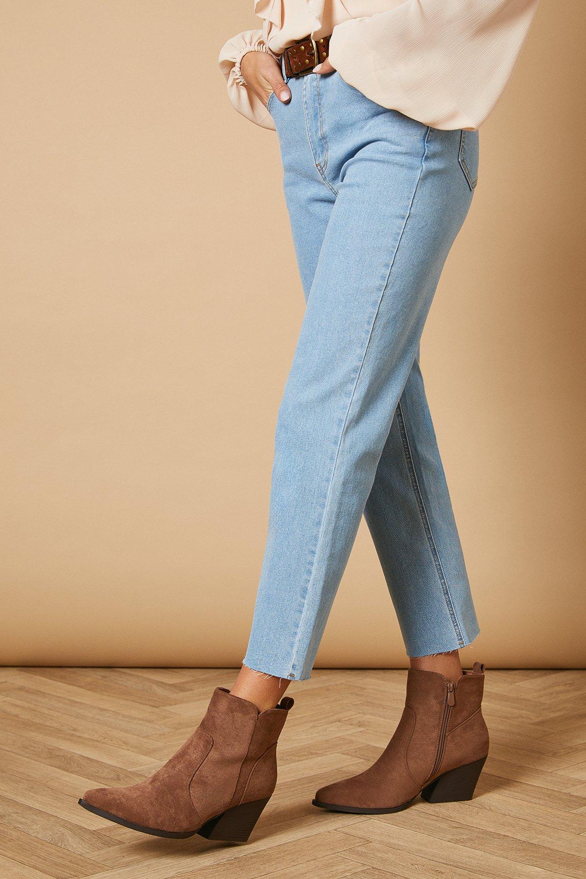 Oasis Sorrel Faux Suede Western Ankle Boots Taupe image 2