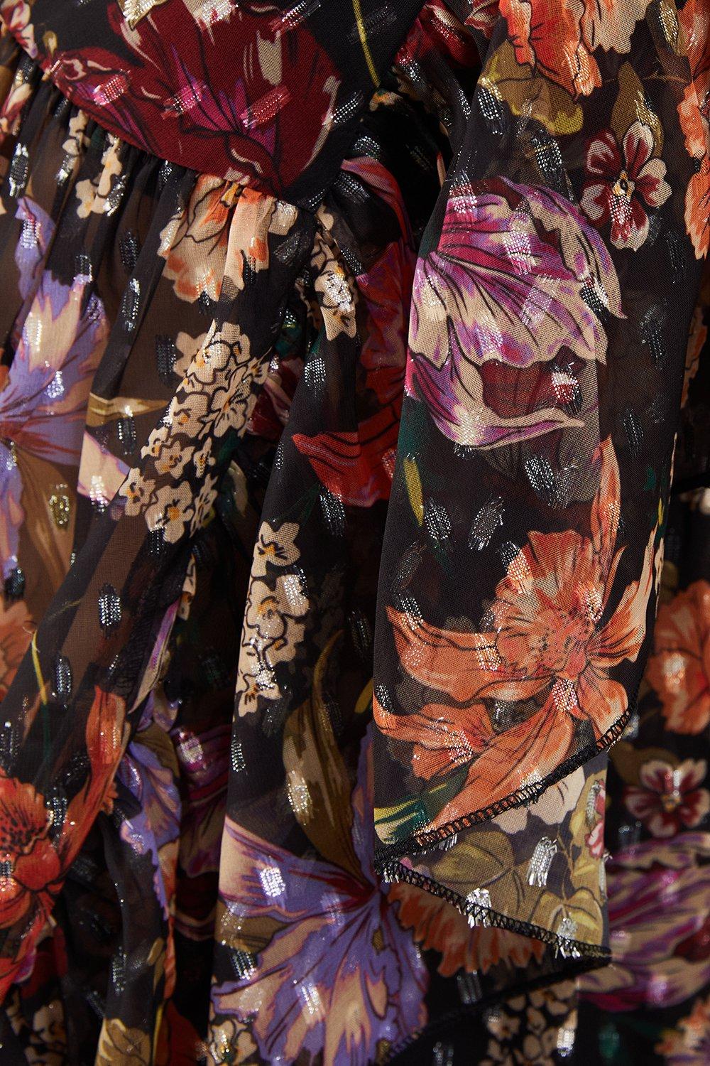 Warehouse Metallic Dobby Button Front Ruffle Detail Blouse image 5