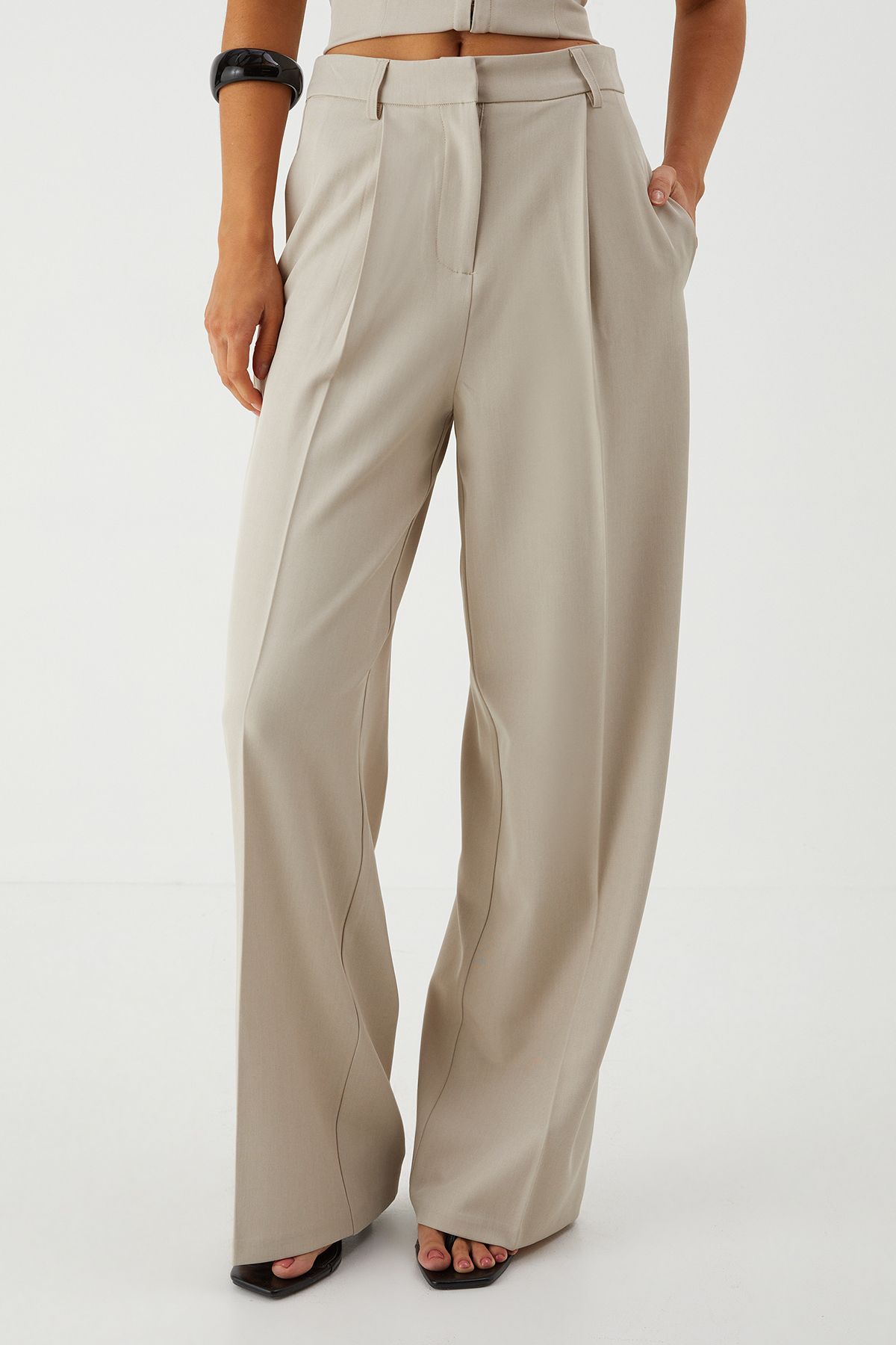 MissPap Tailored Pleat Wide Leg Trousers Stone image 2
