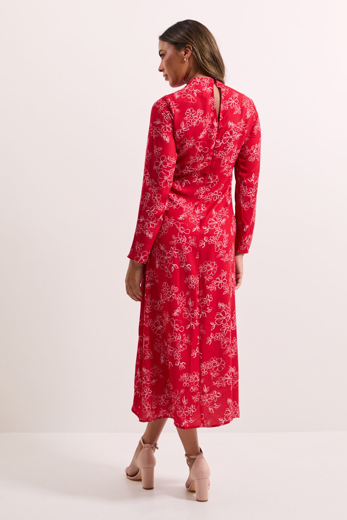 Dorothy Perkins Floral High Neck Ruched Side Midi Dress Floral image 4