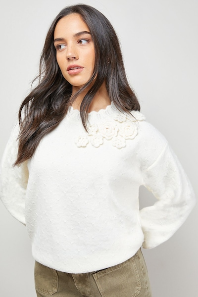 Oasis Floral Detail Long Sleeve Jumper Ivory
