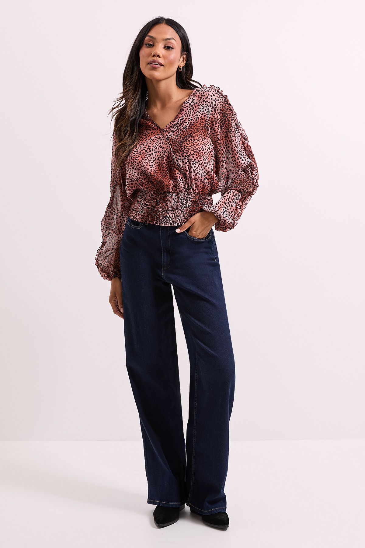 Dorothy Perkins Animal Wrap Detail Shirred Hem Top Animal image 2