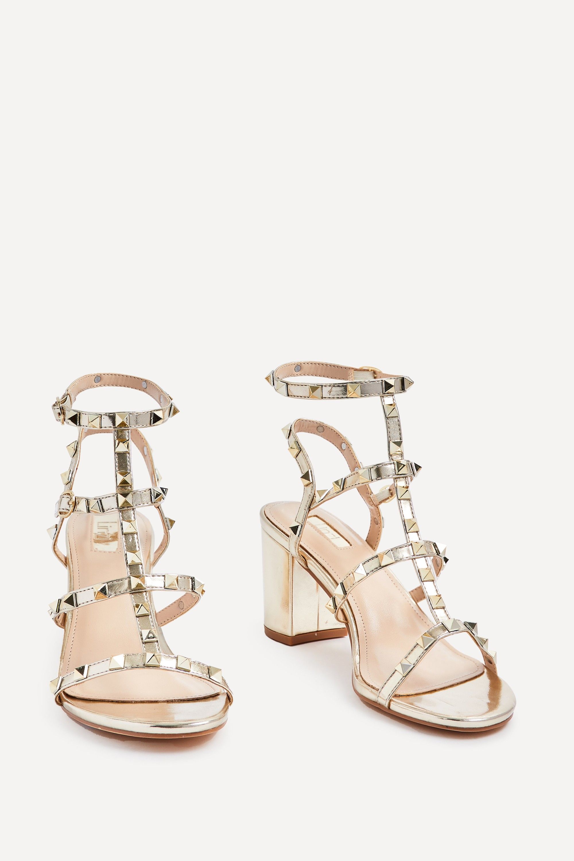 Linzi Tessa Gold Studded Block Heeled Sandal image 3