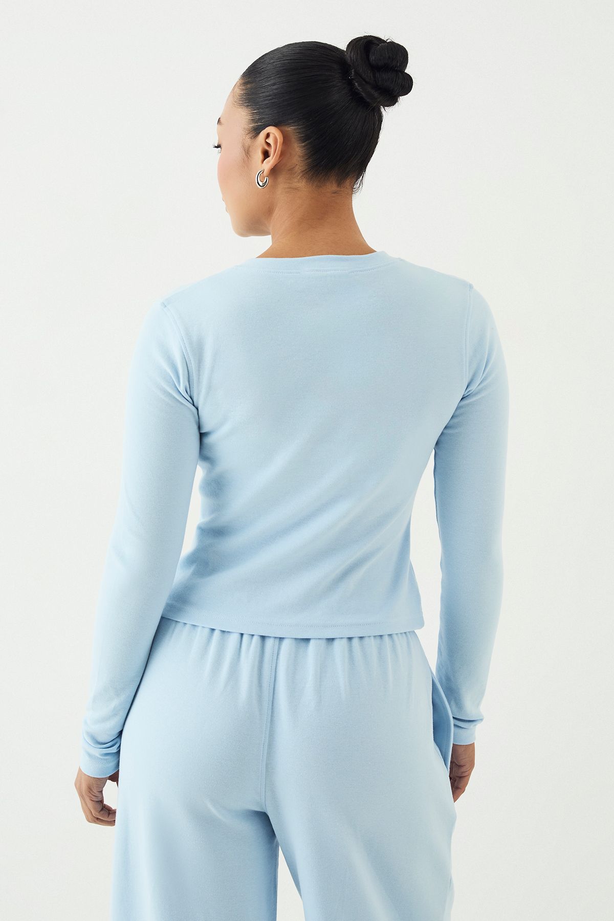 DSGN Studio DSGN Studio Ribbed Script Embroidery Button Through Long Sleeve Top Light Blue image 2