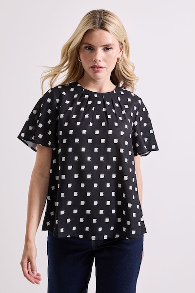 Dorothy Perkins Printed Gathered Neckline Angel Sleeve Blouse Mono