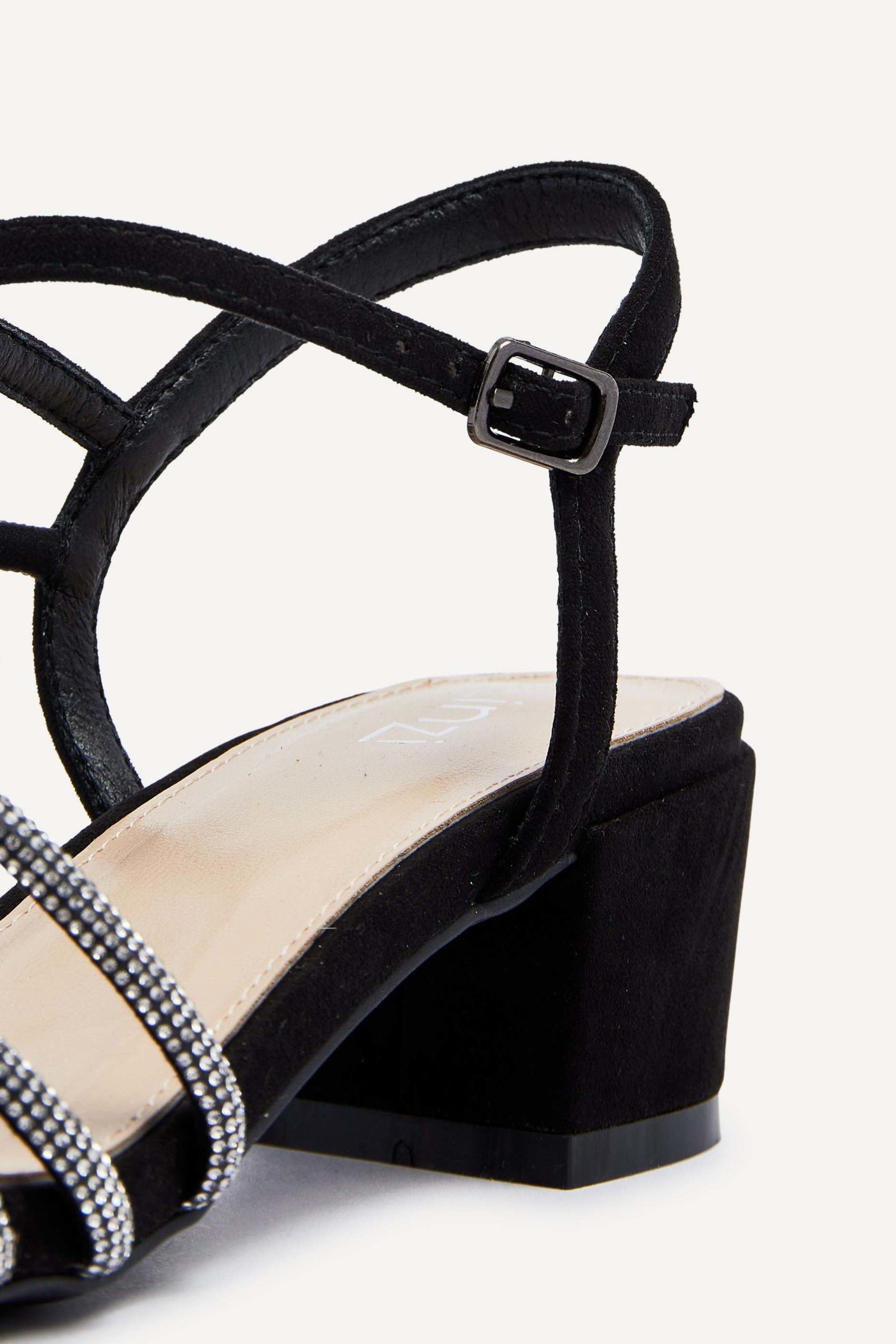 Linzi Riri Black Faux Suede Diamante Strappy Block Heeled Sandal image 5