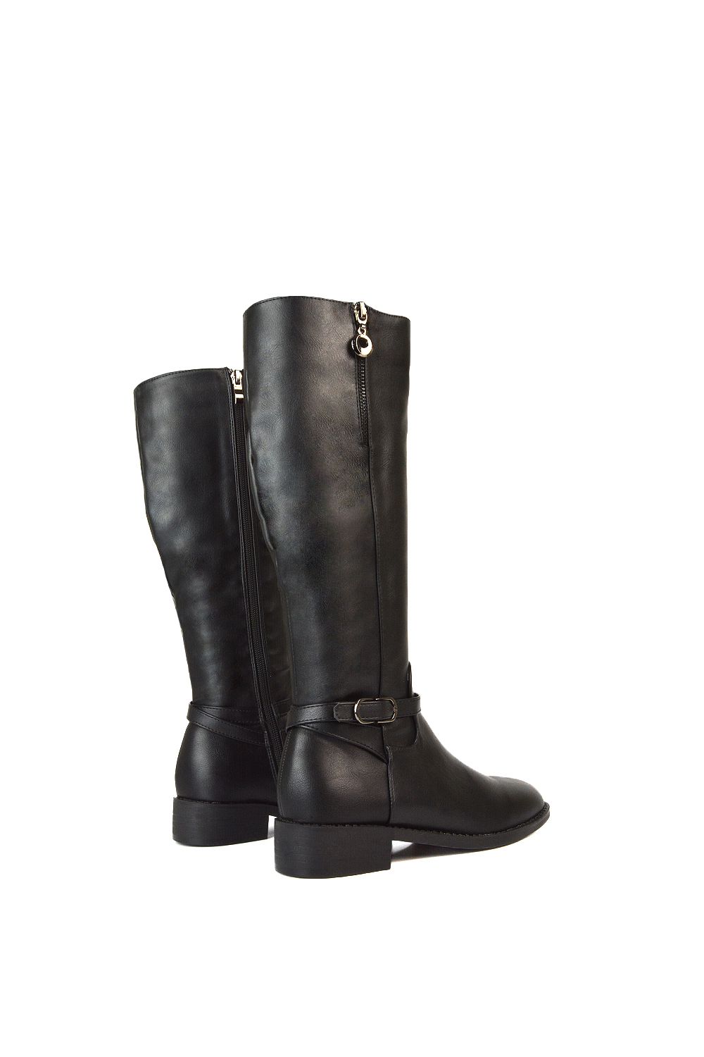 XY London 'Georgina' Knee High Boots Low Heel Zip Up Calf Riding Biker With Ankle Strap image 4