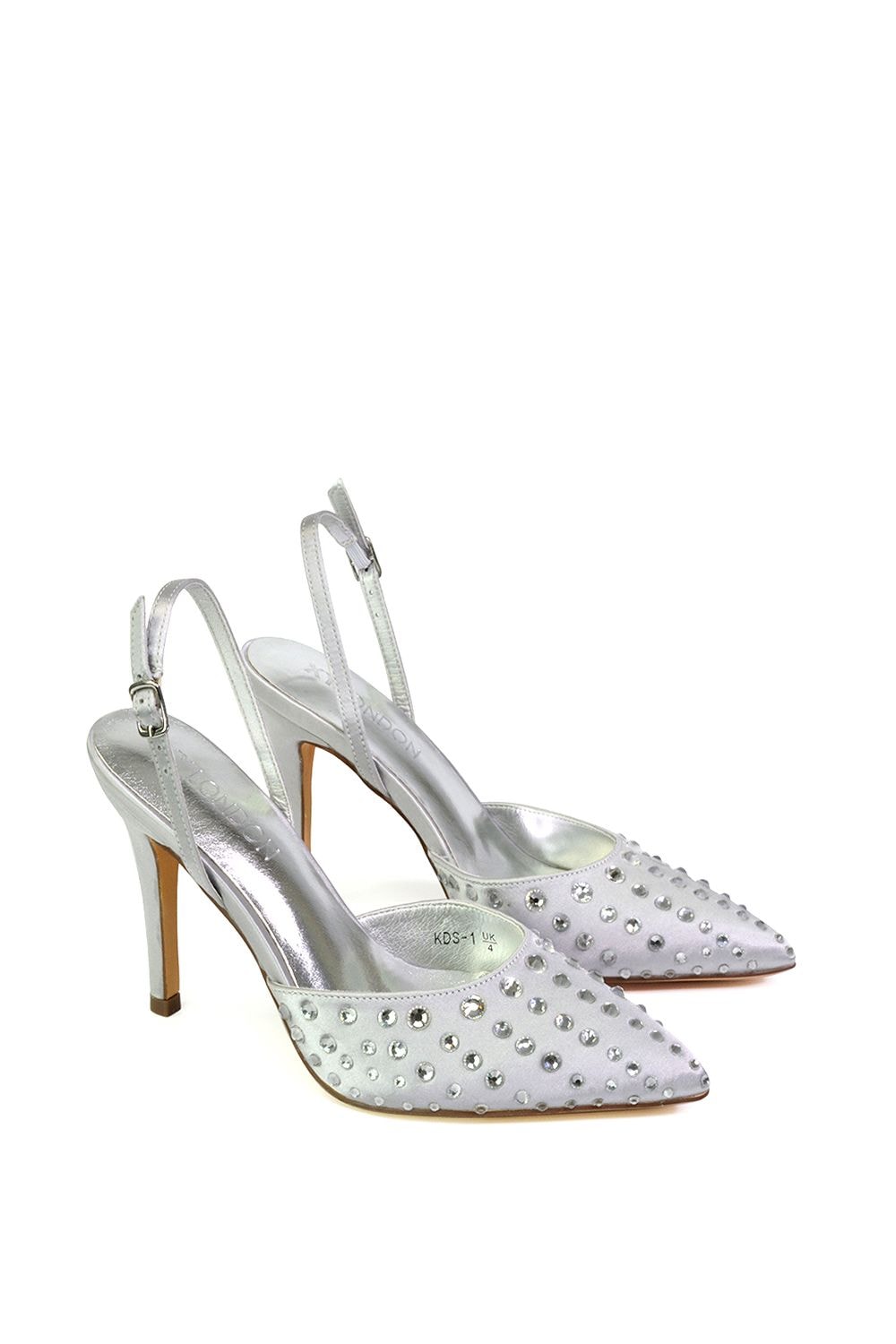 XY London 'Shelly' Strappy Slingback Pointed Toe Diamante Stiletto Bridal Heels image 4