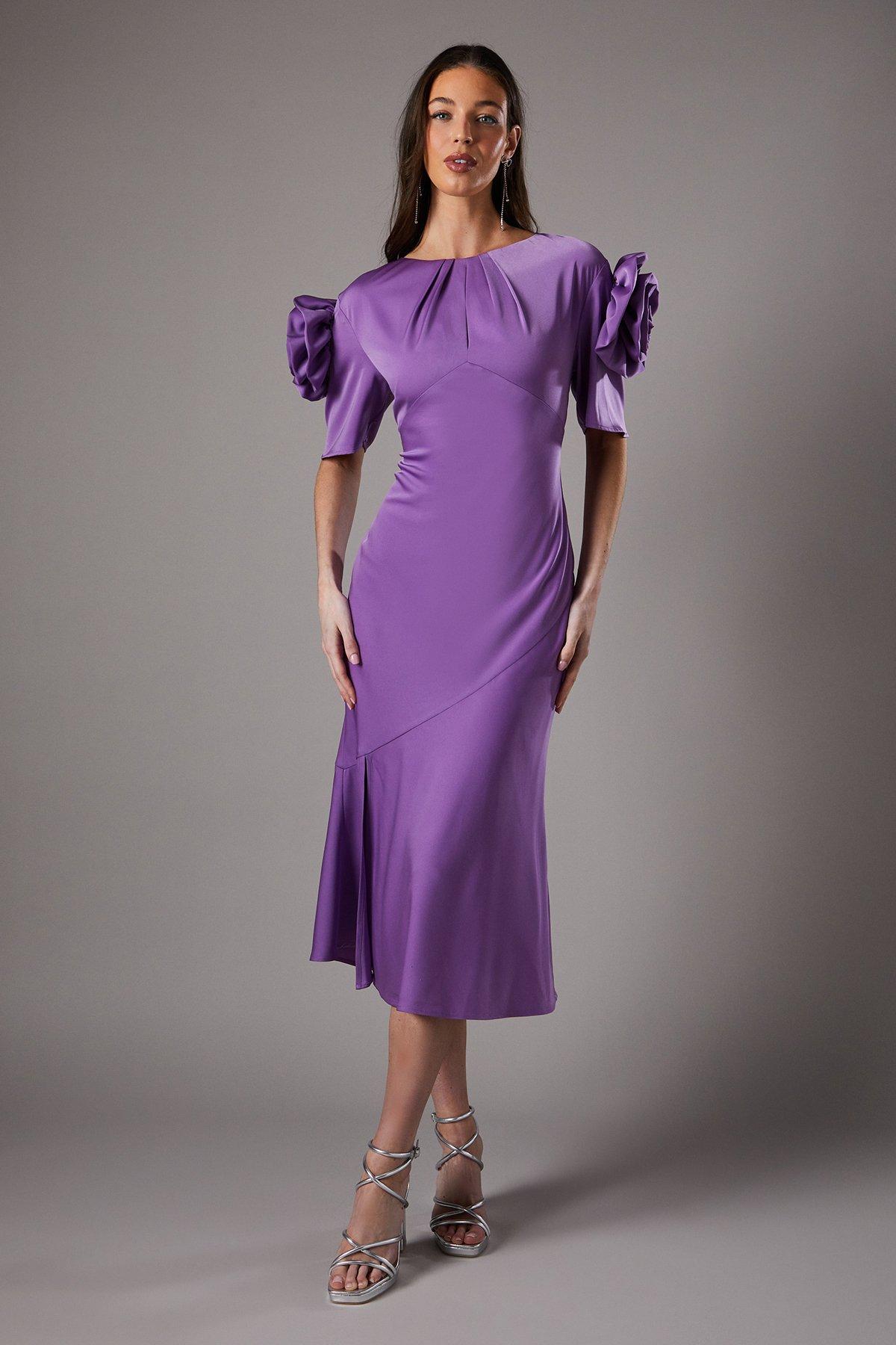 Coast Corsage Shoulder Short Sleeve Dress Purple image 1