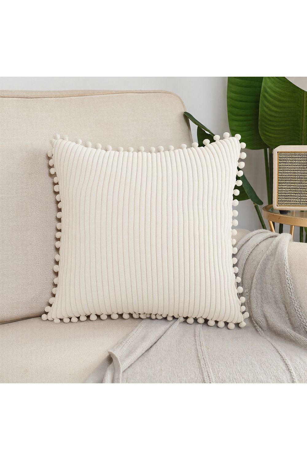 Living and Home Polyester Cushion Cover with Pom-Pom Trim image 10