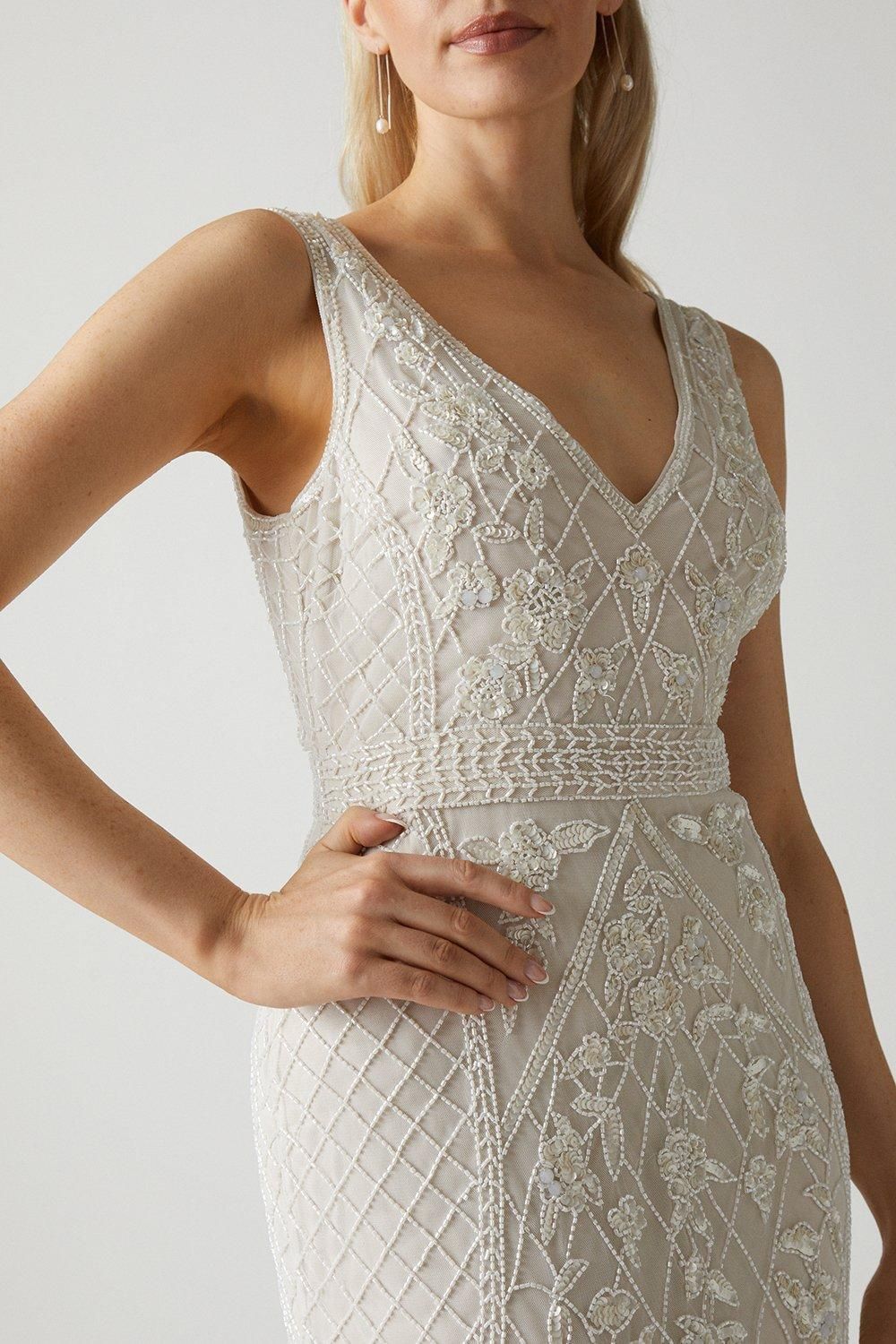 Coast Coast Honoured Plunge Floral Vintage Embellished Wedding Dress Ivory image 4