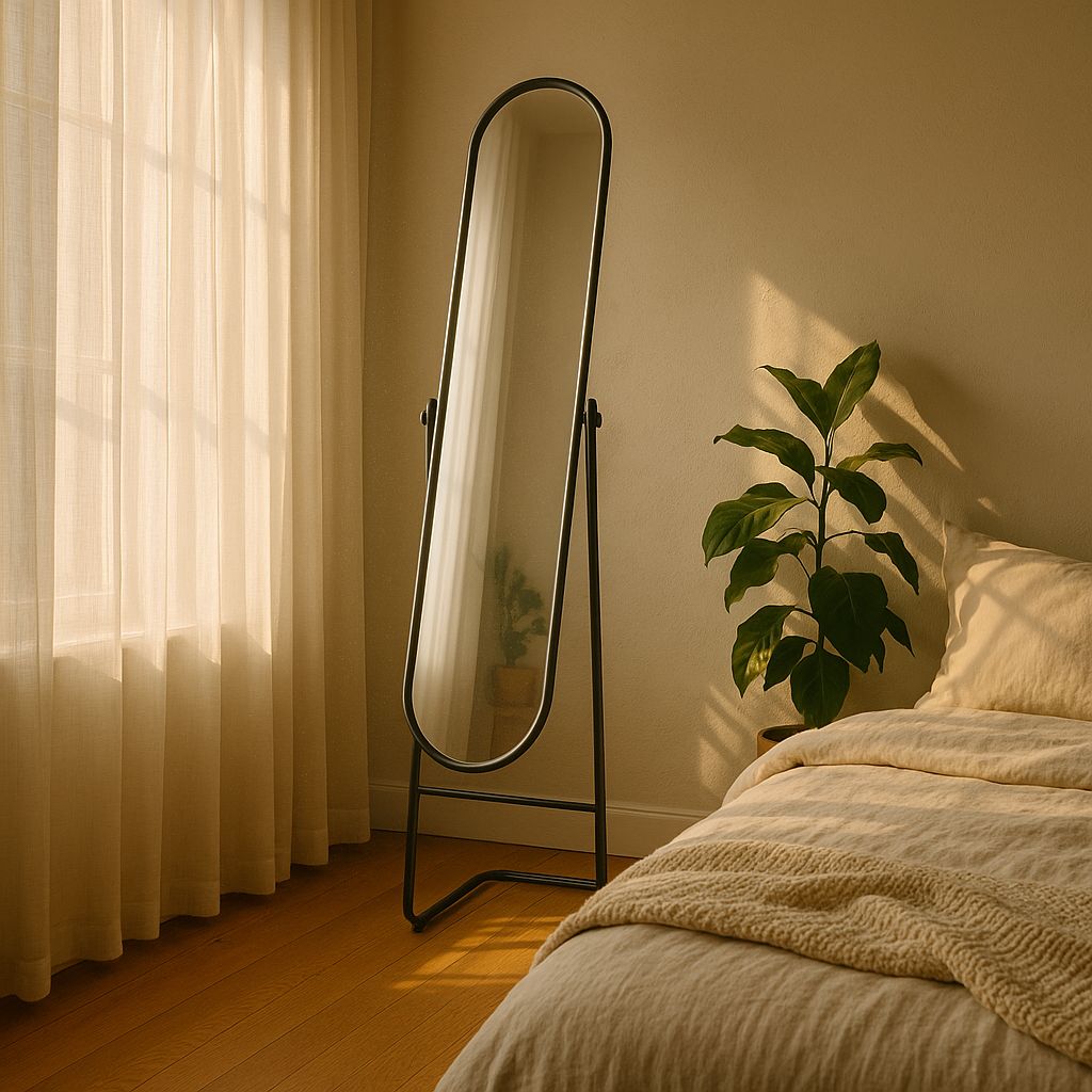 Harbour Housewares Round Full-Length Mirror 153x30cm White Metal Frame image 7