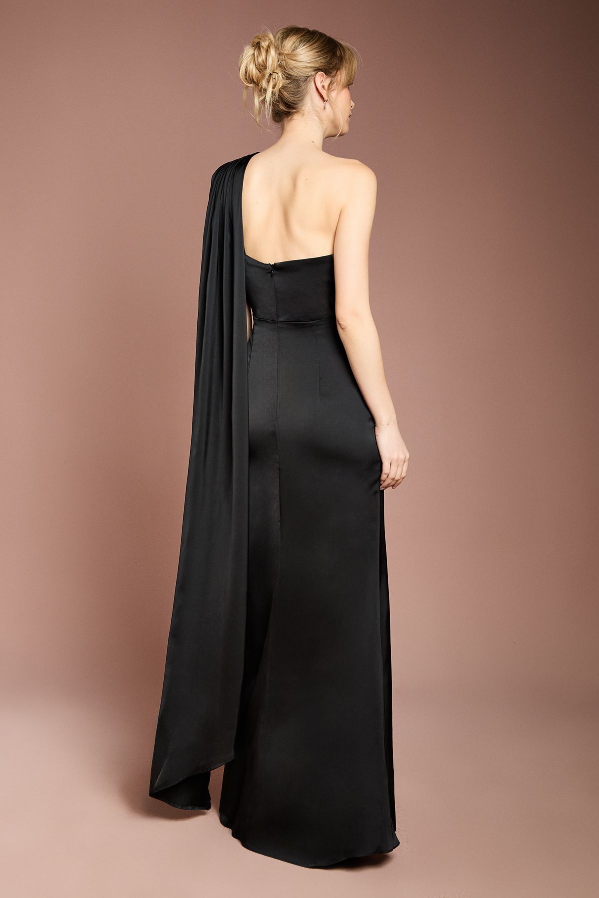 Coast Coast Honoured Drape One Shoulder Satin Maxi Bridesmaid Dress Black image 3