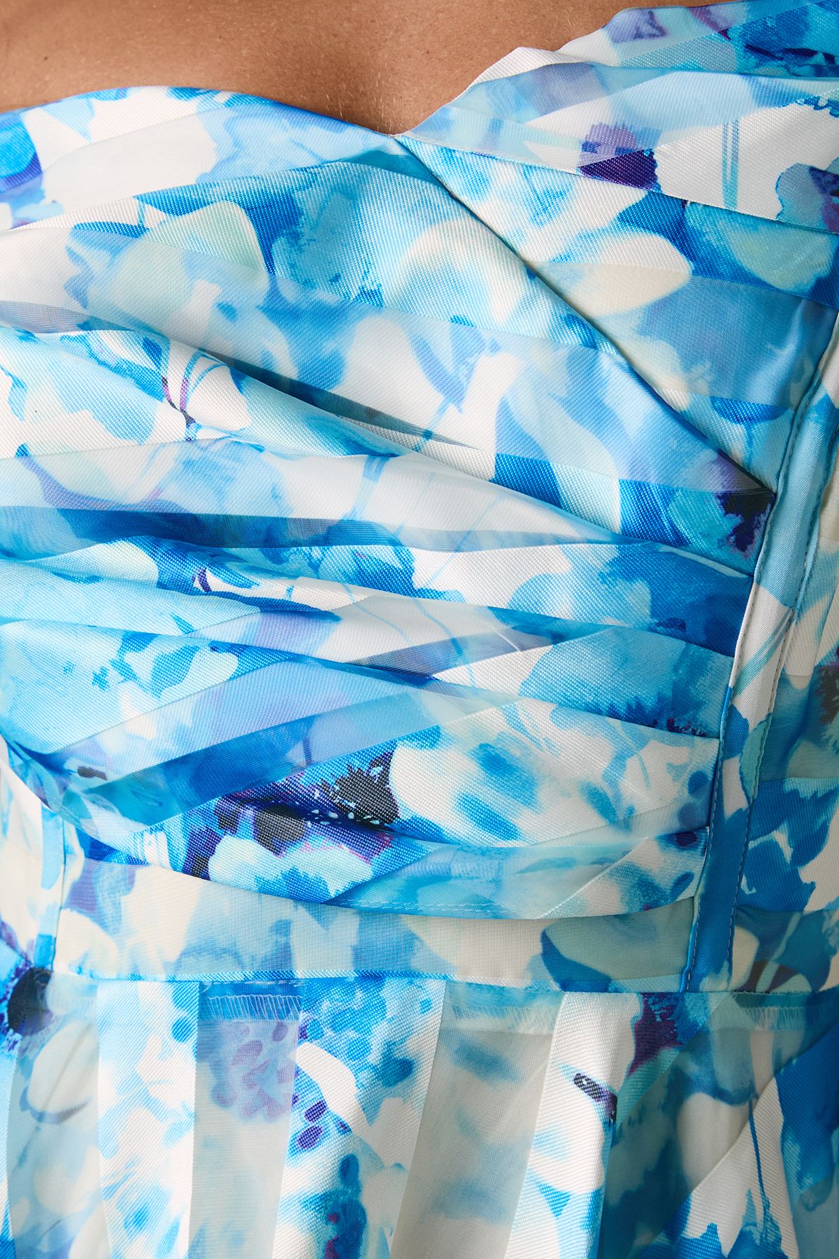 Coast Stripe Organza Pleated Top Floral Print Midi Dress Blue image 5