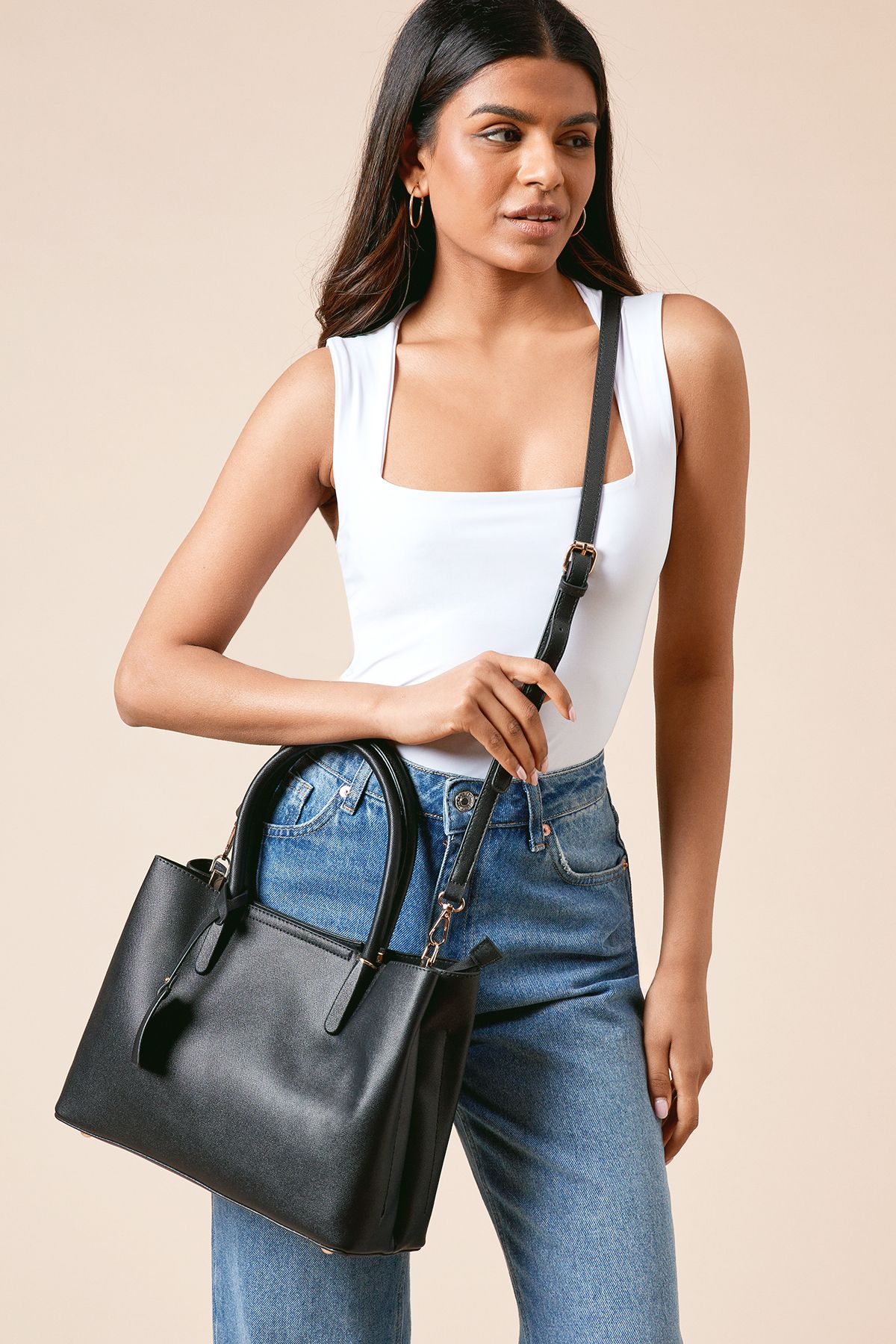 Dorothy Perkins Riley Faux Leather Tote Bag With Multi Internal Pocket Black image 2