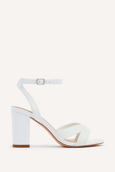 Linzi City White Faux Leather Heeled Sandals
