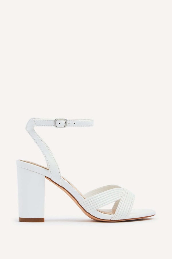 Linzi City White Faux Leather Heeled Sandals