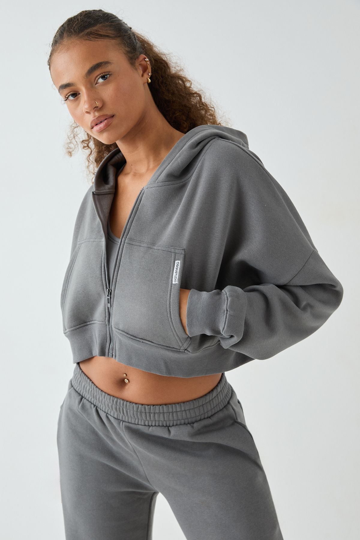 DSGN Studio DSGN Studio Boxy Crop Hoodie Charcoal image 5