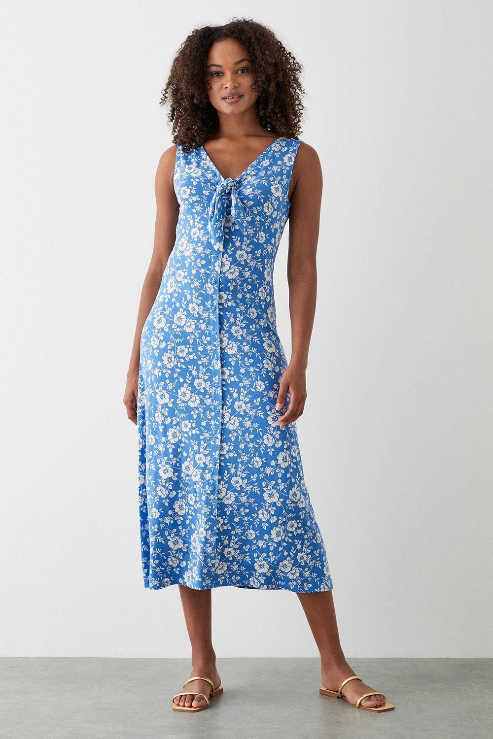 Dorothy Perkins Blue Floral Button Through Midi Dress Blue image 1